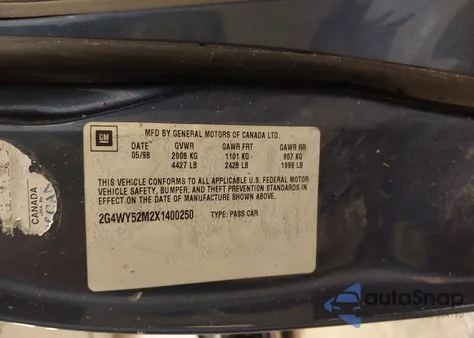 1999 Buick Century Limited из США, поврежденный, VIN 2G4WY52M2X1400250